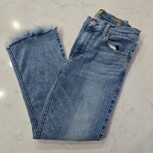 7 For All Mankind Cropped Ale Blue Frayed Hem Jeans Womens Size 29 Mid Rise